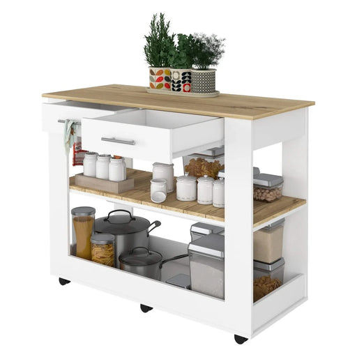 Rockaway 2-Drawer 2-Shelf Kitchen Island White and Light Oak Default -DTYStore