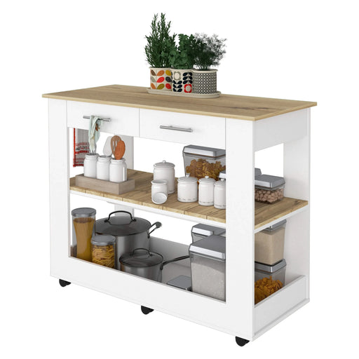 Rockaway 2-Drawer 2-Shelf Kitchen Island White and Light Oak Default -DTYStore