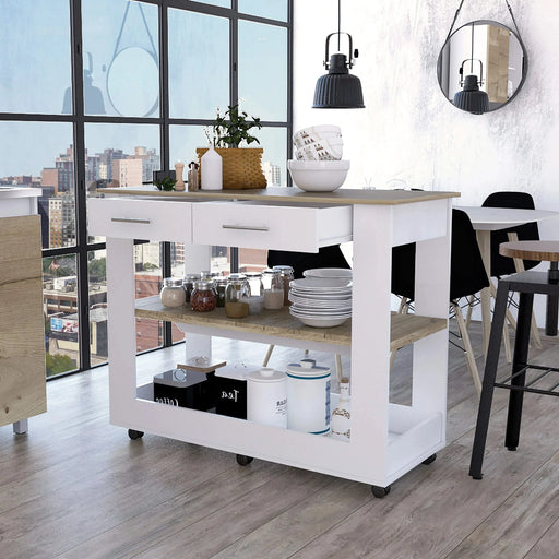 Rockaway 2-Drawer 2-Shelf Kitchen Island White and Light Oak Default -DTYStore