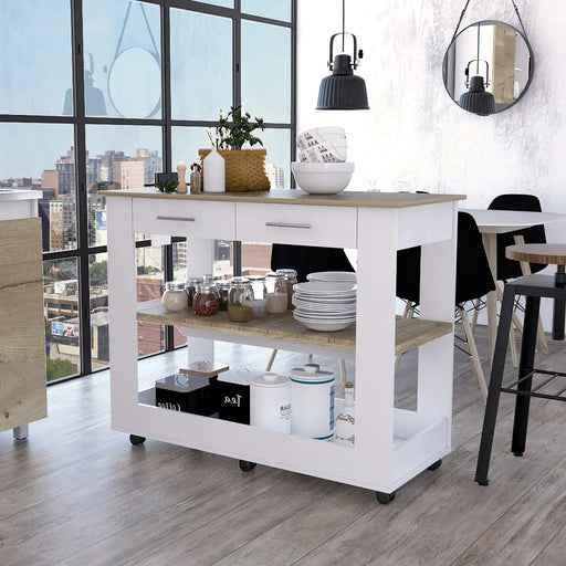 Rockaway 2-Drawer 2-Shelf Kitchen Island White and Light Oak Default -DTYStore