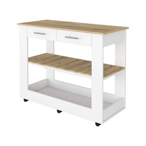 Rockaway 2-Drawer 2-Shelf Kitchen Island White and Light Oak Default -DTYStore