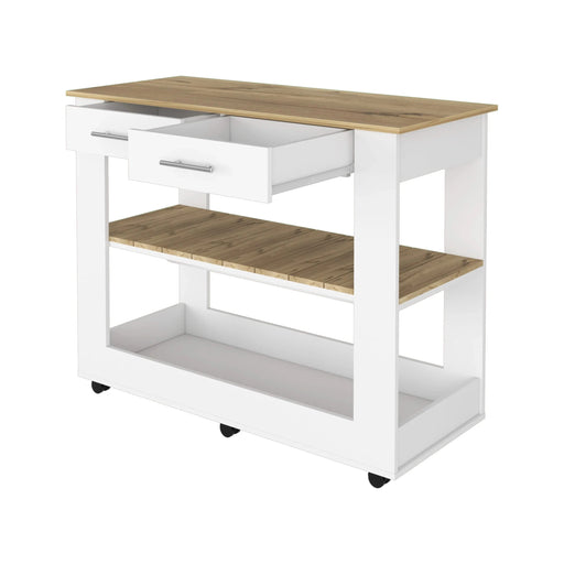 Rockaway 2-Drawer 2-Shelf Kitchen Island White and Light Oak Default -DTYStore