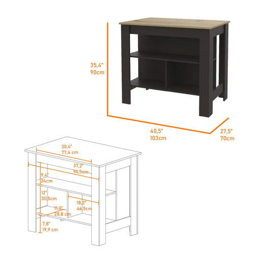 Rockaway 3-Shelf Kitchen Island Black Wengue and Light Oak Default -DTYStore