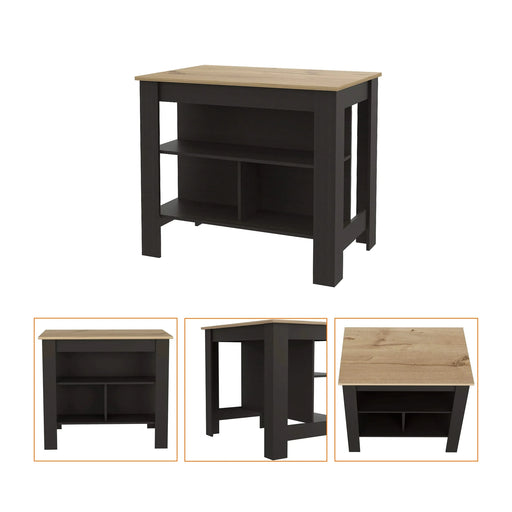 Rockaway 3-Shelf Kitchen Island Black Wengue and Light Oak Default -DTYStore