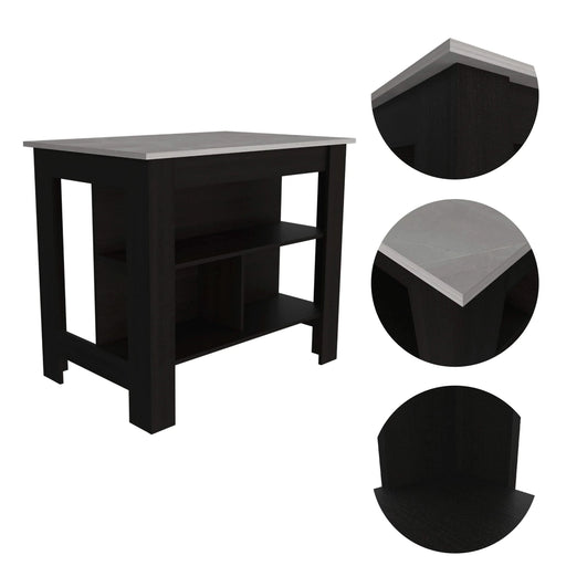 Rockaway 3-Shelf Kitchen Island Black and Ibiza Marble Default -DTYStore