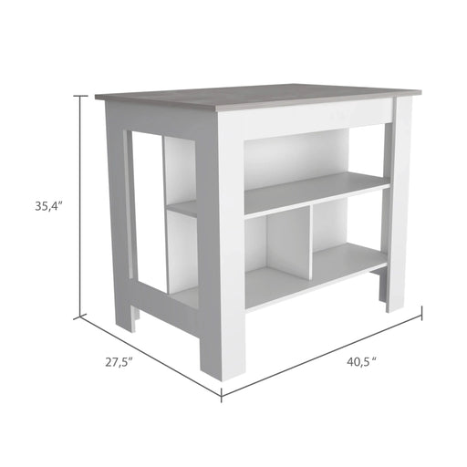 Rockaway 3-Shelf Kitchen Island White and Ibiza Marble Default -DTYStore