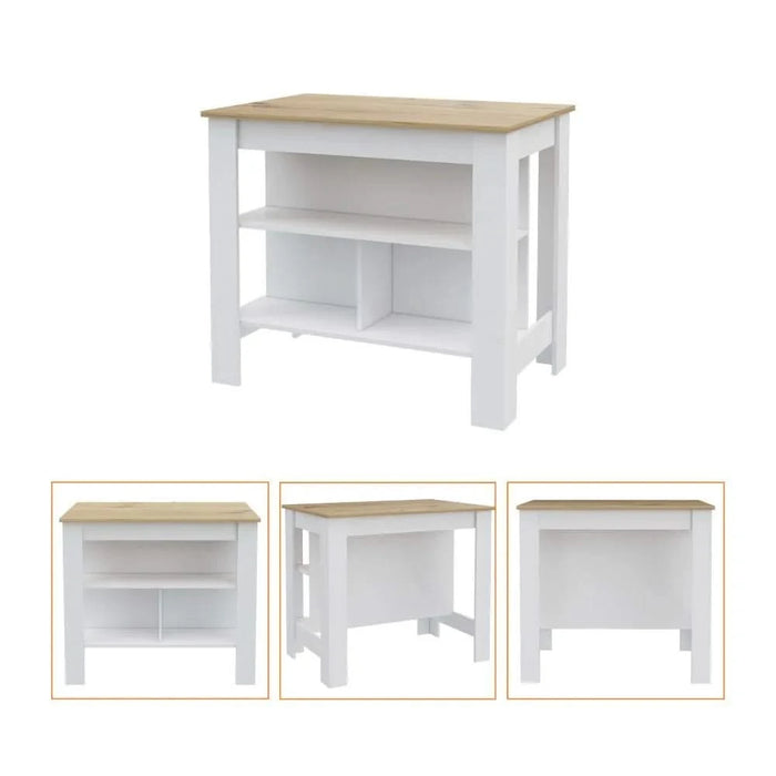 Rockaway 3-Shelf Kitchen Island White and Light Oak Default -DTYStore