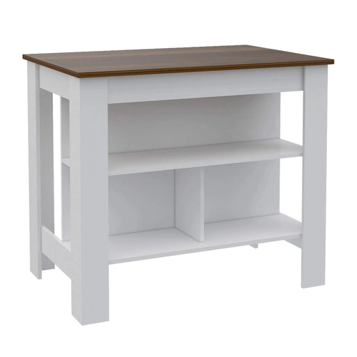 Rockaway 3-Shelf Kitchen Island White and Walnut Default -DTYStore