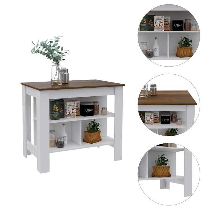 Rockaway 3-Shelf Kitchen Island White and Walnut Default -DTYStore