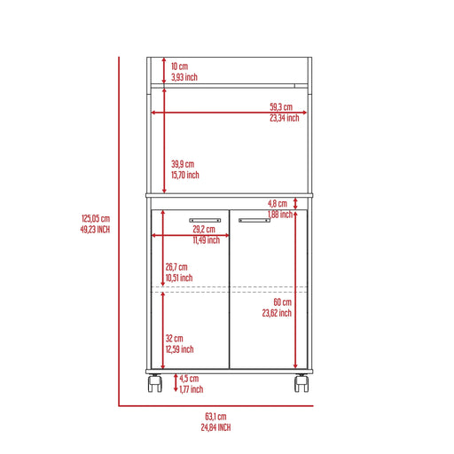 Rockford Kitchen Cart, Open Shelf, Double Door Cabinet, Two Interior Shelves Default -DTYStore