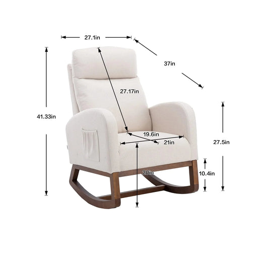 Rocking Chair, Modern Glider Chair, Recliner Armchair with Wood Legs and Side Pocket, Nursery Rocking Accent Chair with High Back for Living Room Bedroom (Beige linen) Default -DTYStore
