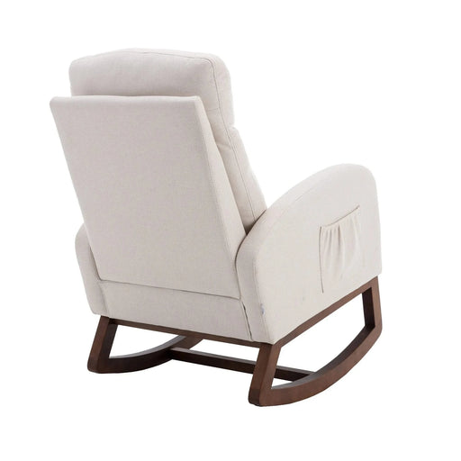 Rocking Chair, Modern Glider Chair, Recliner Armchair with Wood Legs and Side Pocket, Nursery Rocking Accent Chair with High Back for Living Room Bedroom (Beige linen) Default -DTYStore