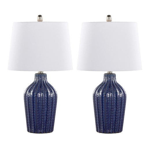Rockwell 23' Contemporary Ceramic Table Lamp in Dark Blue Ceramic, Polished Nickel and White Linen Shade from Grandview Gallery by LumiSource - Set of 2 Default -DTYStore