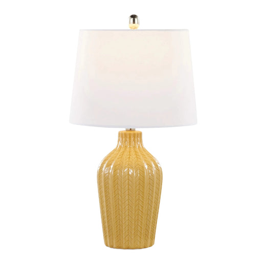 Rockwell 23' Contemporary Ceramic Table Lamp in Glossy Misted Yellow Ceramic, Polished Nickel and White Linen Shade from Grandview Gallery by LumiSource - Set of 2 Default -DTYStore