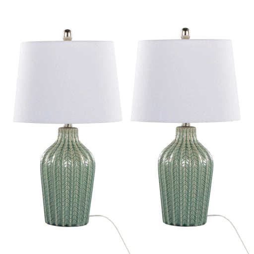 Rockwell 23' Contemporary Ceramic Table Lamp in Sage Crackle Ceramic, Polished Nickel and White Linen Shade from Grandview Gallery by LumiSource - Set of 2 Default -DTYStore