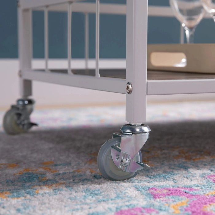 Rolling Kitchen Cart with Three Tier Storage and Four Wine Bottle Rack - Brown and White Metal Default -DTYStore