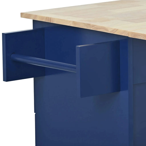 Rolling Mobile Kitchen Island with Drop Leaf - Solid Wood Top, Locking Wheels & Storage Cabinet 52.7 Inch Width(Dark blue) Default -DTYStore