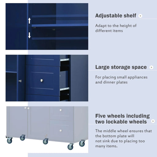 Rolling Mobile Kitchen Island with Drop Leaf - Solid Wood Top, Locking Wheels & Storage Cabinet 52.7 Inch Width(Dark blue) Default -DTYStore