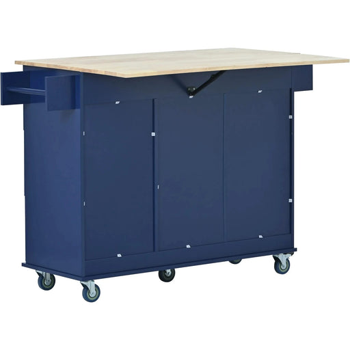 Rolling Mobile Kitchen Island with Drop Leaf - Solid Wood Top, Locking Wheels & Storage Cabinet 52.7 Inch Width(Dark blue) Default -DTYStore