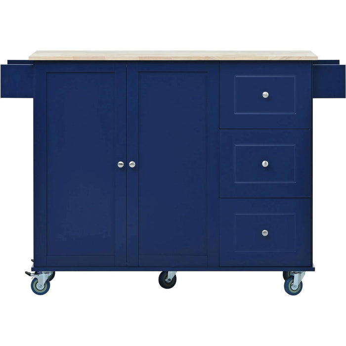 Rolling Mobile Kitchen Island with Drop Leaf - Solid Wood Top, Locking Wheels & Storage Cabinet 52.7 Inch Width(Dark blue) Default -DTYStore