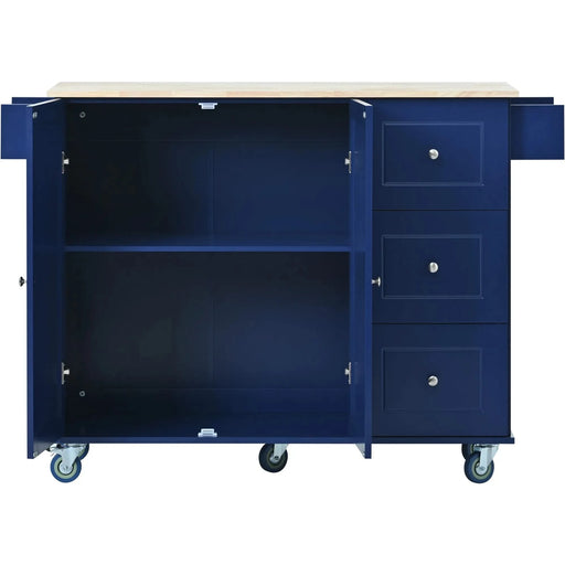 Rolling Mobile Kitchen Island with Drop Leaf - Solid Wood Top, Locking Wheels & Storage Cabinet 52.7 Inch Width(Dark blue) Default -DTYStore