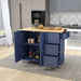 Rolling Mobile Kitchen Island with Drop Leaf - Solid Wood Top, Locking Wheels & Storage Cabinet 52.7 Inch Width(Dark blue) Default -DTYStore