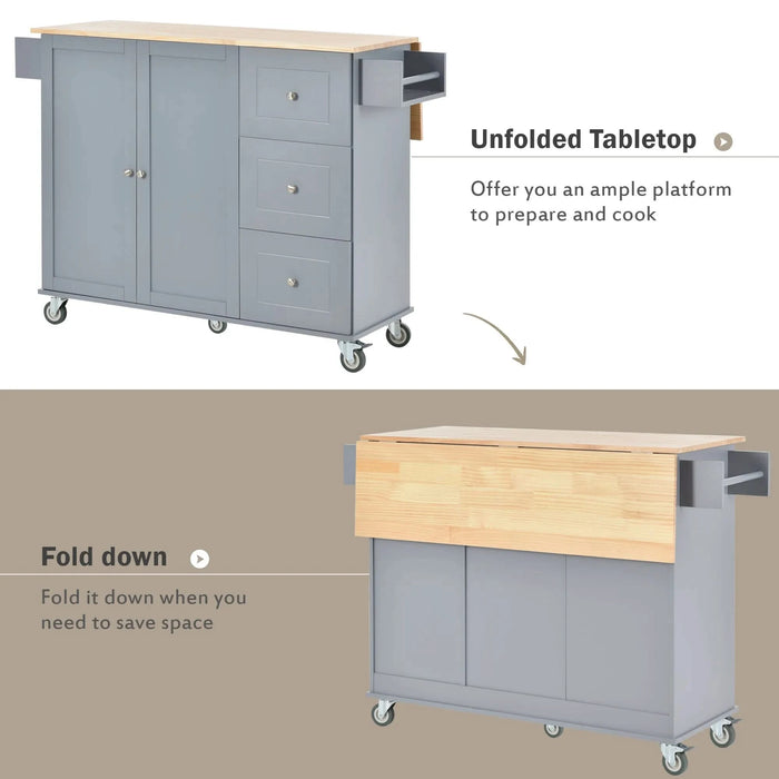 Rolling Mobile Kitchen Island with Solid Wood Top and Locking Wheels,52.7 Inch Width,Storage Cabinet and Drop Leaf Breakfast Bar,Spice Rack, Towel Rack & Drawer (Grey Blue) Default -DTYStore