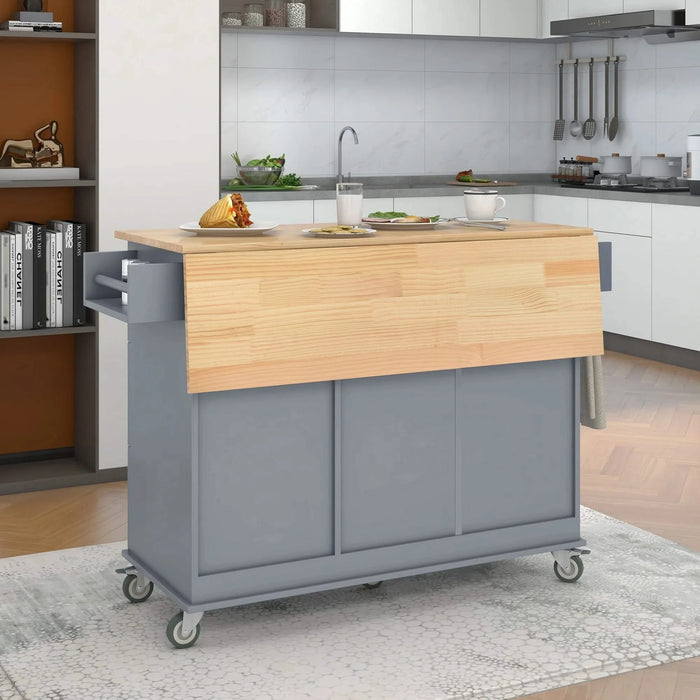Rolling Mobile Kitchen Island with Solid Wood Top and Locking Wheels,52.7 Inch Width,Storage Cabinet and Drop Leaf Breakfast Bar,Spice Rack, Towel Rack & Drawer (Grey Blue) Default -DTYStore