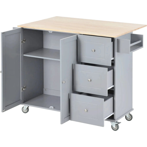 Rolling Mobile Kitchen Island with Solid Wood Top and Locking Wheels,52.7 Inch Width,Storage Cabinet and Drop Leaf Breakfast Bar,Spice Rack, Towel Rack & Drawer (Grey Blue) Default -DTYStore