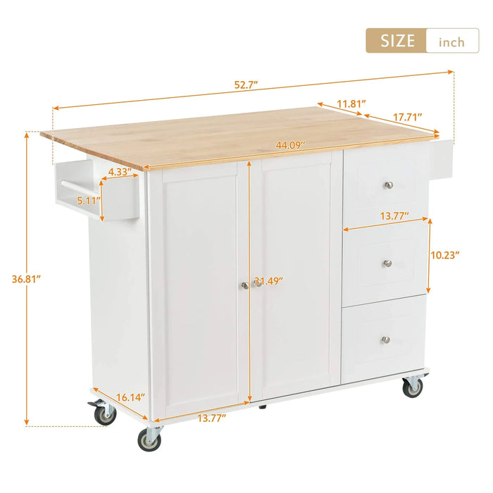 Rolling Mobile Kitchen Island with Solid Wood Top and Locking Wheels,52.7 Inch Width,Storage Cabinet and Drop Leaf Breakfast Bar,Spice Rack, Towel Rack & Drawer (White) Default -DTYStore