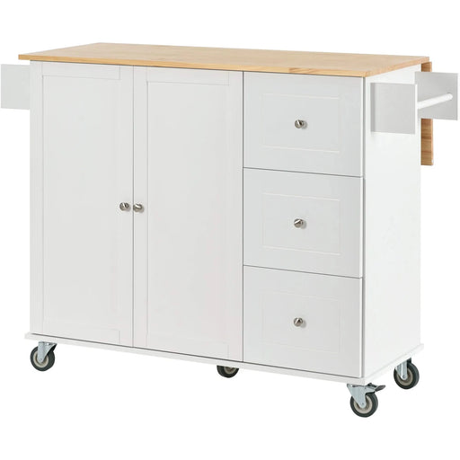 Rolling Mobile Kitchen Island with Solid Wood Top and Locking Wheels,52.7 Inch Width,Storage Cabinet and Drop Leaf Breakfast Bar,Spice Rack, Towel Rack & Drawer (White) Default -DTYStore