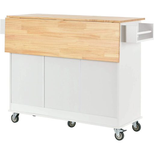 Rolling Mobile Kitchen Island with Solid Wood Top and Locking Wheels,52.7 Inch Width,Storage Cabinet and Drop Leaf Breakfast Bar,Spice Rack, Towel Rack & Drawer (White) Default -DTYStore