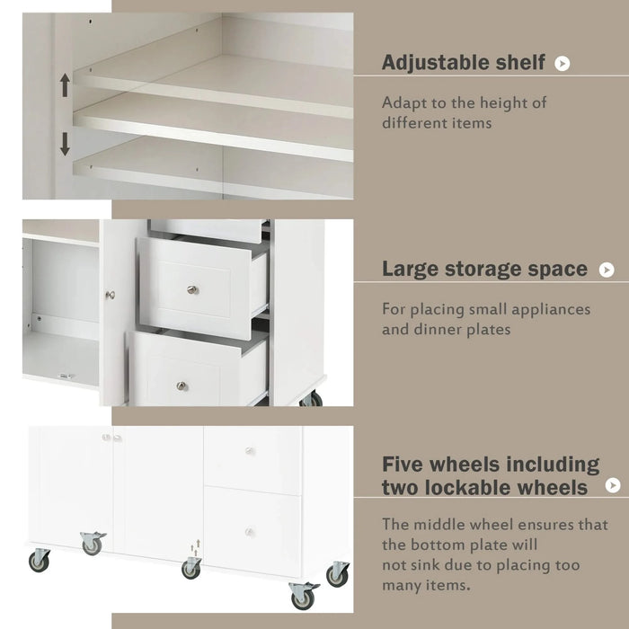 Rolling Mobile Kitchen Island with Solid Wood Top and Locking Wheels,52.7 Inch Width,Storage Cabinet and Drop Leaf Breakfast Bar,Spice Rack, Towel Rack & Drawer (White) Default -DTYStore