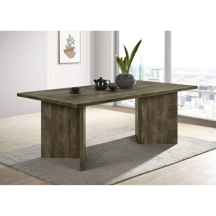 Roman Mango Brown Rectangular Double V-Leg Dining Table Default -DTYStore