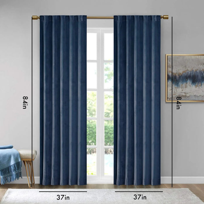 Room Darkening Metallic Printed Poly Velvet Rod Pocket/Back Tab Window Panel Pair Navy 37x84' Default -DTYStore