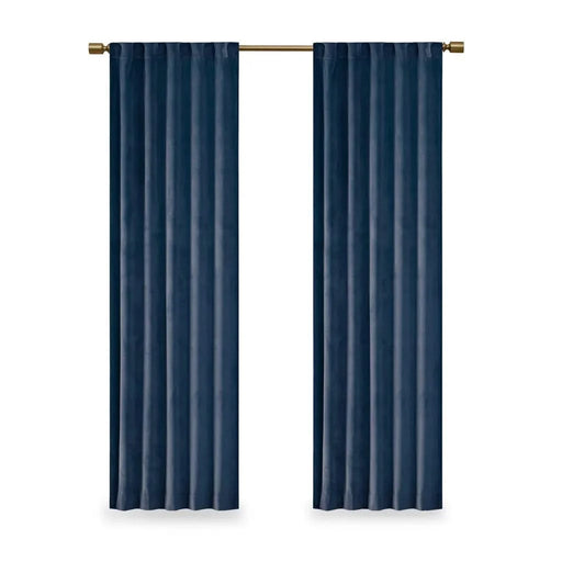 Room Darkening Metallic Printed Poly Velvet Rod Pocket/Back Tab Window Panel Pair Navy 37x84' Default -DTYStore