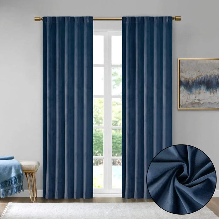 Room Darkening Metallic Printed Poly Velvet Rod Pocket/Back Tab Window Panel Pair Navy 37x84' Default -DTYStore