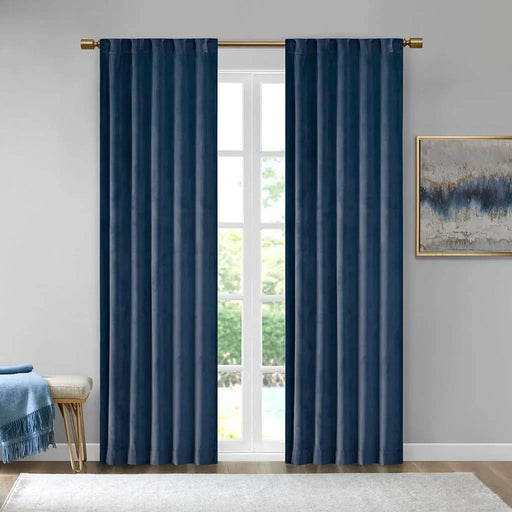 Room Darkening Metallic Printed Poly Velvet Rod Pocket/Back Tab Window Panel Pair Navy 37x84' Default -DTYStore