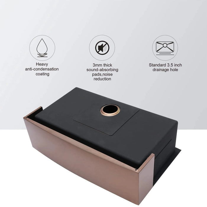 Rose Gold Farmhouse Sink - 33*21*10 Inch Stainless Steel 16 Gauge Apron Front Kitchen Sink Default -DTYStore