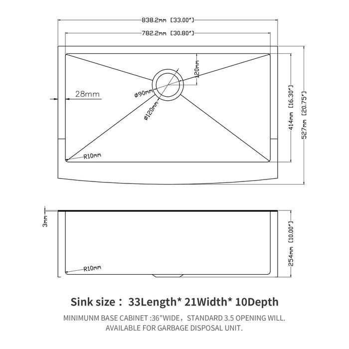 Rose Gold Farmhouse Sink - 33*21*10 Inch Stainless Steel 16 Gauge Apron Front Kitchen Sink Default -DTYStore