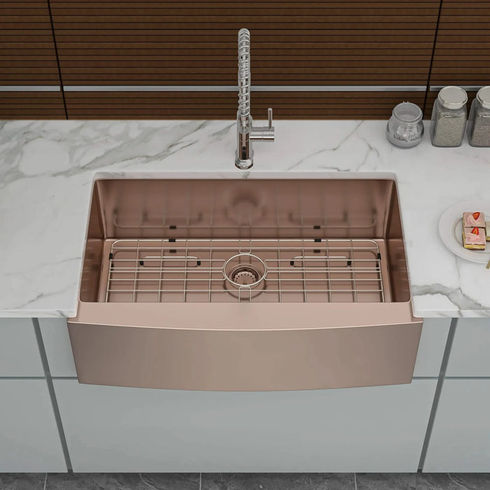 Rose Gold Farmhouse Sink - 33*21*10 Inch Stainless Steel 16 Gauge Apron Front Kitchen Sink Default -DTYStore
