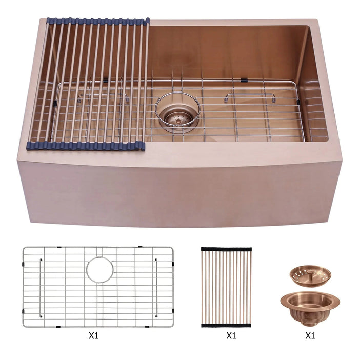 Rose Gold Farmhouse Sink - 33*21*10 Inch Stainless Steel 16 Gauge Apron Front Kitchen Sink Default -DTYStore