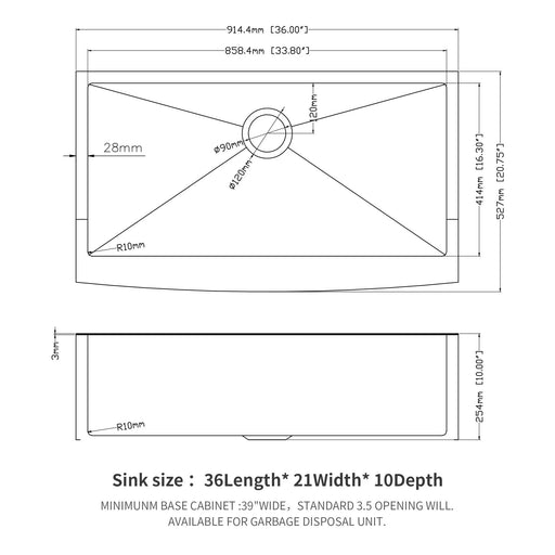 Rose Gold Farmhouse Sink - 36 Inch Stainless Steel 16 Gauge Apron Front Kitchen Sink Default -DTYStore