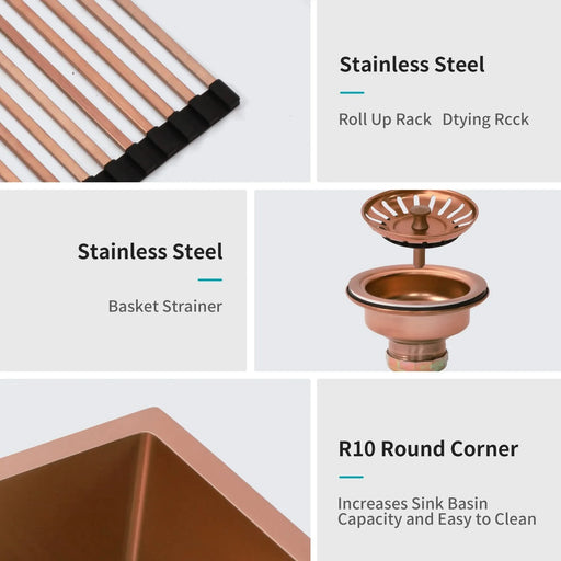 Rose Gold Farmhouse Sink - 36 Inch Stainless Steel 16 Gauge Apron Front Kitchen Sink Default -DTYStore