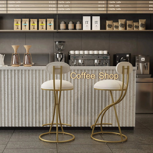 Round Bar Stool Armless Velvet Barstools with Back Set of 2, Gold & Creamy White Default -DTYStore