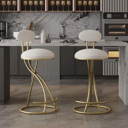 Round Bar Stool Armless Velvet Barstools with Back Set of 2, Gold & Creamy White Default -DTYStore