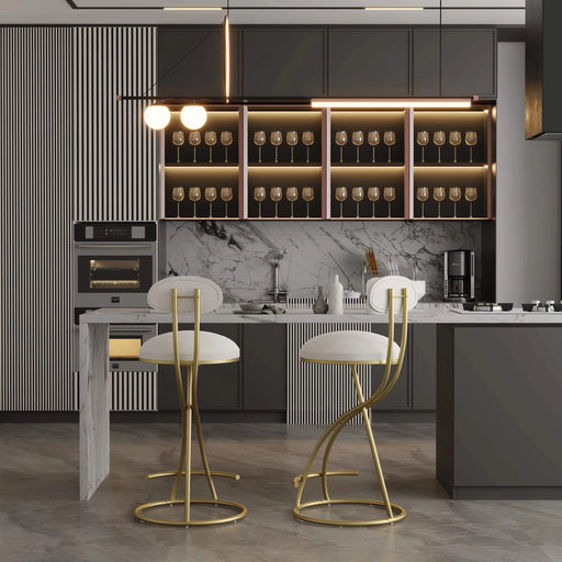 Round Bar Stool Armless Velvet Barstools with Back Set of 2, Gold & Creamy White Default -DTYStore