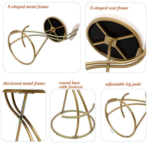 Round Bar Stool Armless Velvet Barstools with Back Set of 2, Gold & Creamy White Default -DTYStore