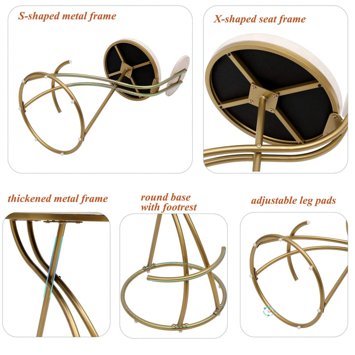 Round Bar Stool Armless Velvet Barstools with Back Set of 2, Gold & Creamy White Default -DTYStore