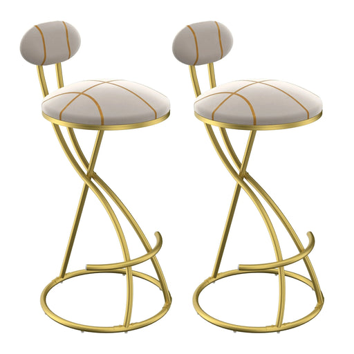 Round Bar Stools S-shaped Stripe Kitchen Stool Set of 2 Modern Velvet Upholstered Counter Chair for Dining Room (Gold & Stripe) Default -DTYStore
